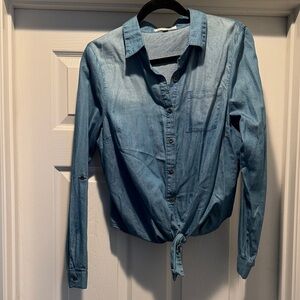 Love Tree Denim Button Up Tie Tencel Blue Shirt NWOT